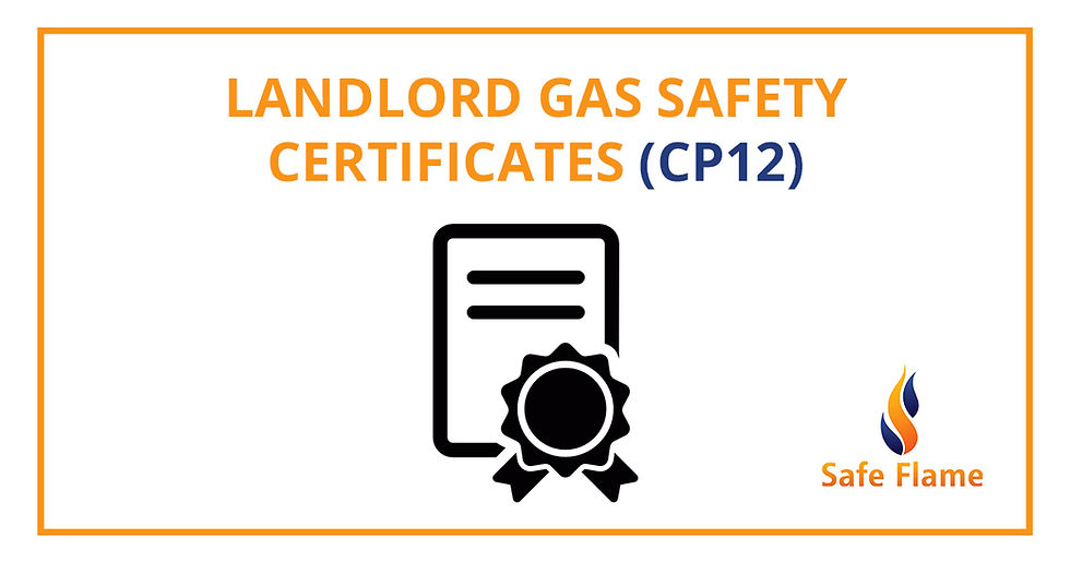 A local business image featuring the text 'Landlord Gas Safety Certificates (CP12)', offering expert landlord gas safety advice from Safe Flame Caernarfon. Gas Engineer Caernarfon
