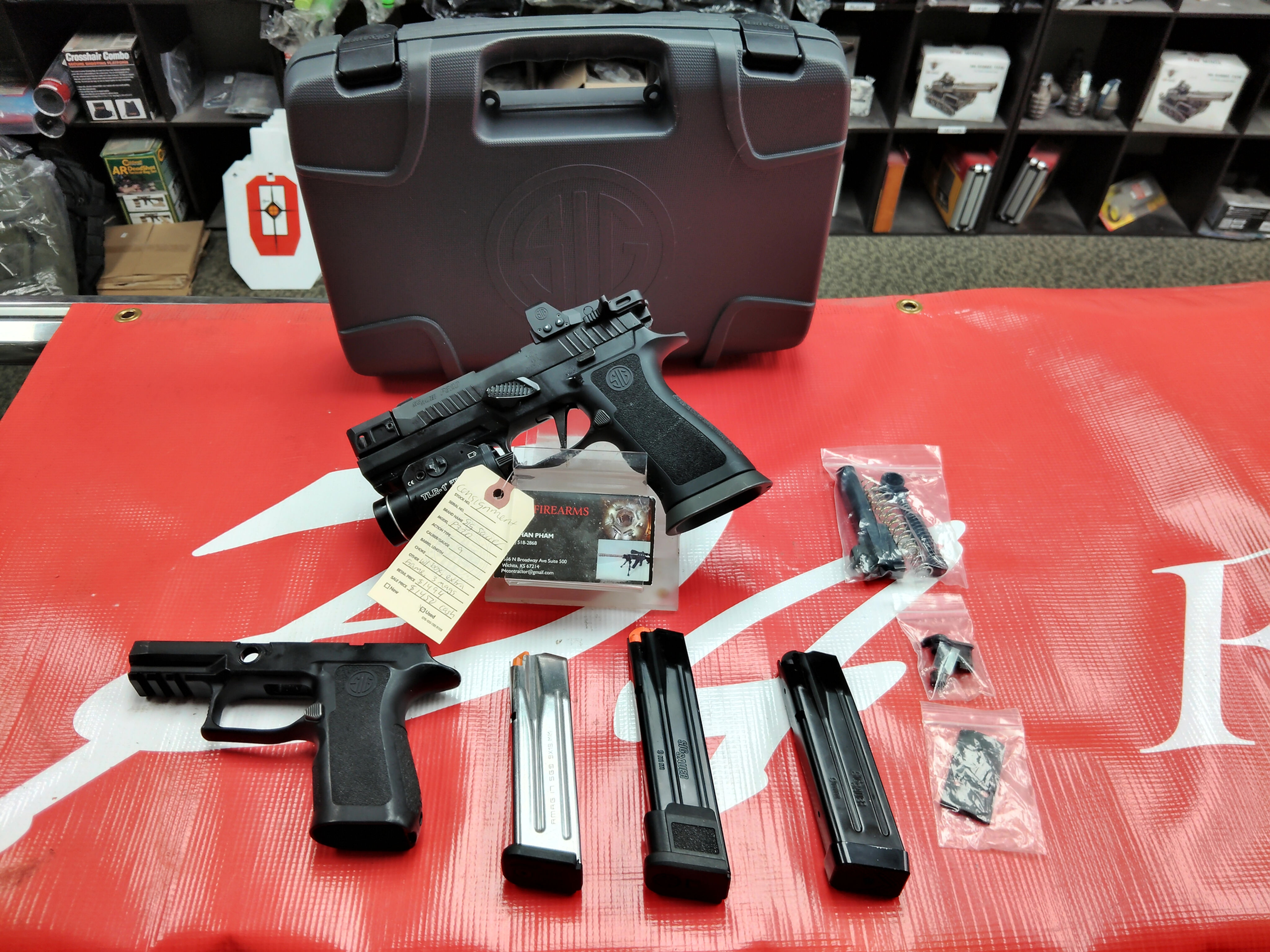 CONSIGNMENT: USED SIG SAUER P320 9MM BUILT WITH BOX, ORIGINAL FRAME, 3 MAGS, TLR