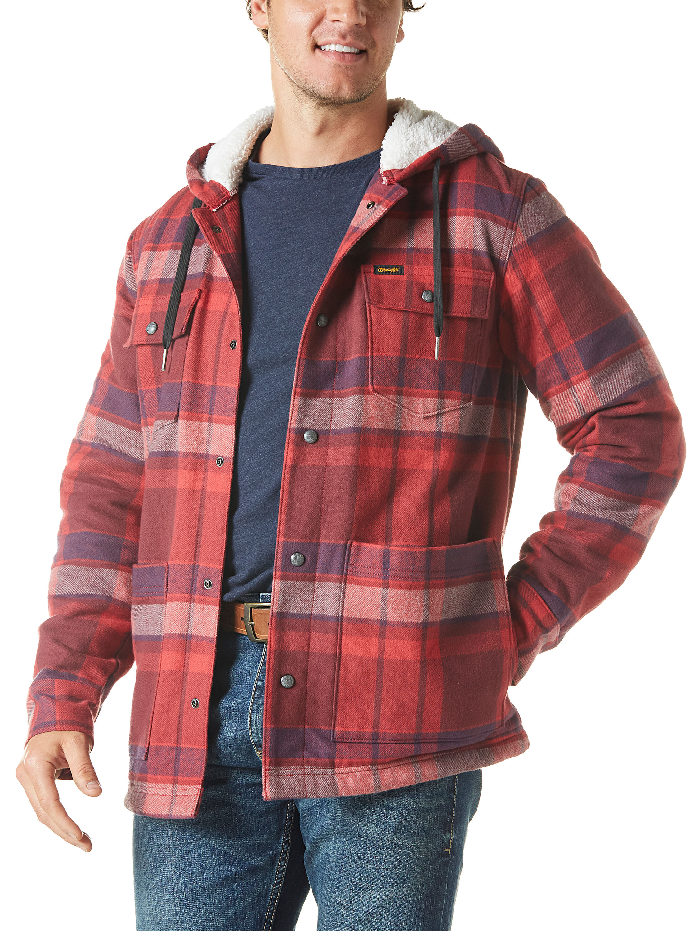 Wrangler Hooded Flannel Shirt Jacket - Sherpa Lined