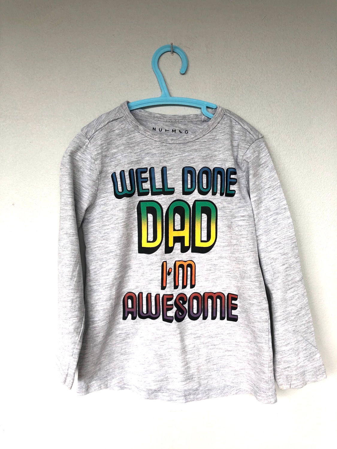 Boy shirt light grey printed (well done dad I’m awesome) 