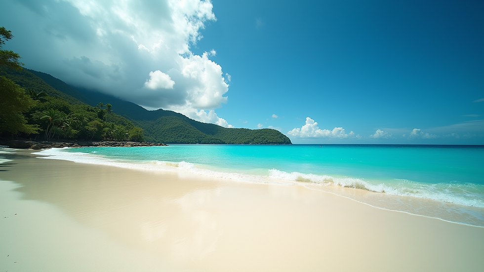 Wide angle view of a tropical beach in Phuket with clear blue water