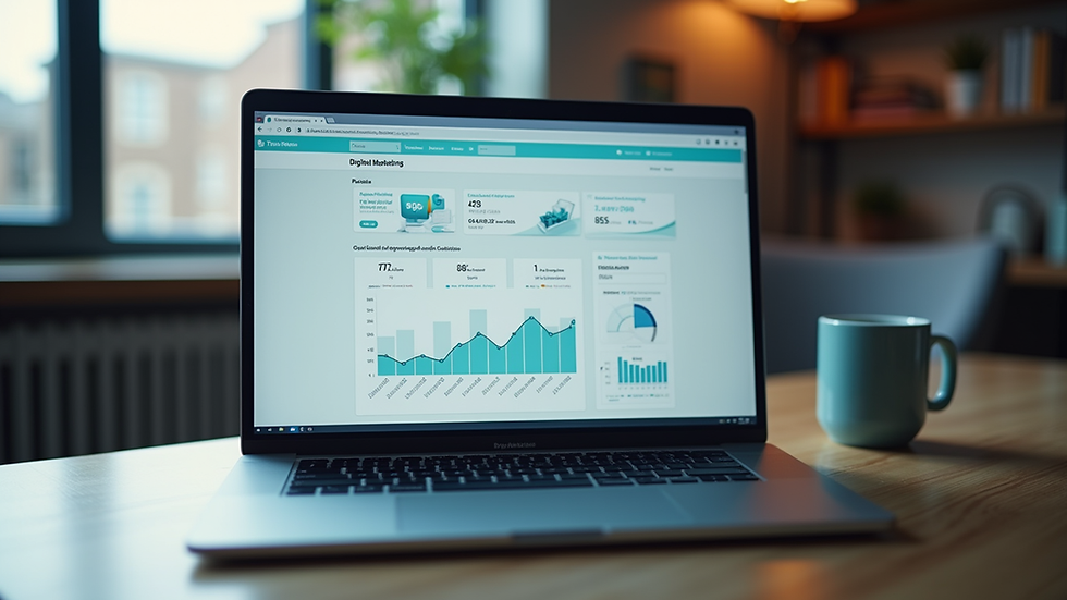 Eye-level view of a laptop showing digital marketing analytics