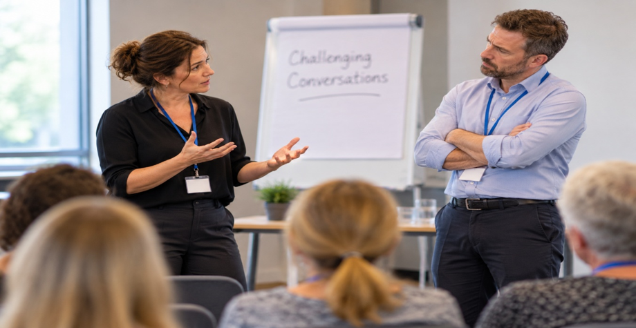 Image of an actor-led difficult conversations workshop.