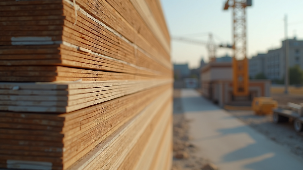 Close-up view of premium building materials stacked at a construction site