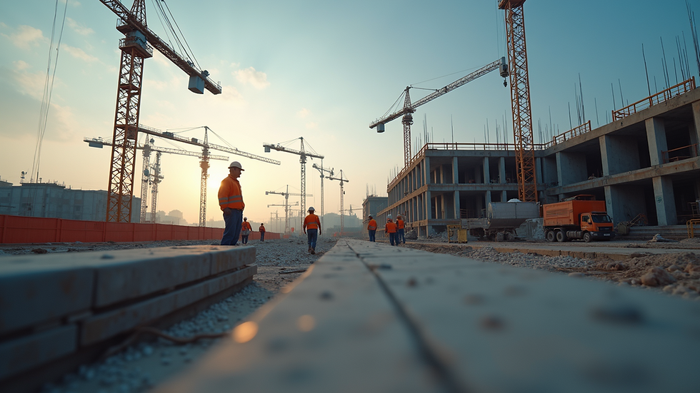 Eye-level view of a professional construction site with workers