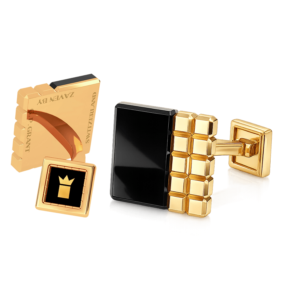 Eduard Open Cufflinks with Black Onyx in Sterling Silver and Yellow Gold, luxury stone jewelry.