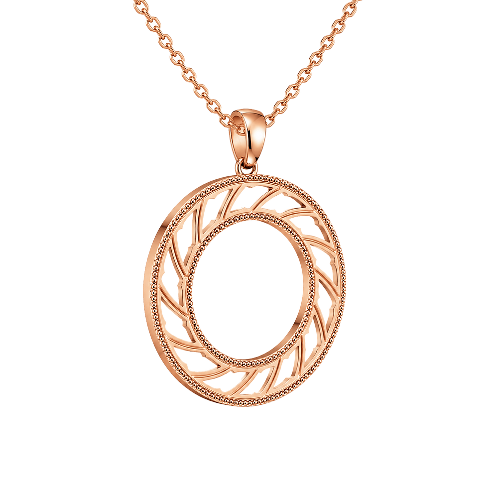 Thumbnail: rose gold Zaven Open large pendant with beaded borders,