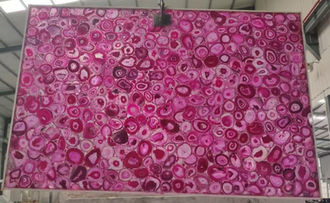 olished Duramica Glassonyx pink agate semi-precious stone slab with circular geode patterns