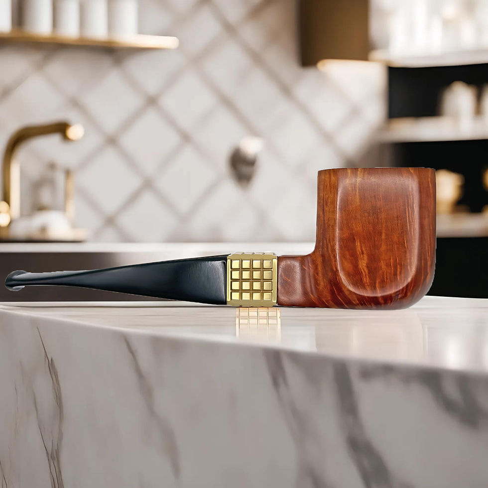 Miniature : Elegant artisan tobacco pipe with gold with polished surface, pipa da fumo