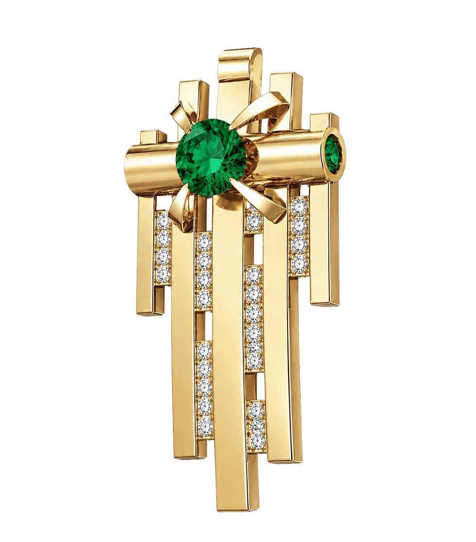 High-end gold jewelry white gold Erika emerald necklace pendant with triple band profile. Smaragdanhänger-Halskette