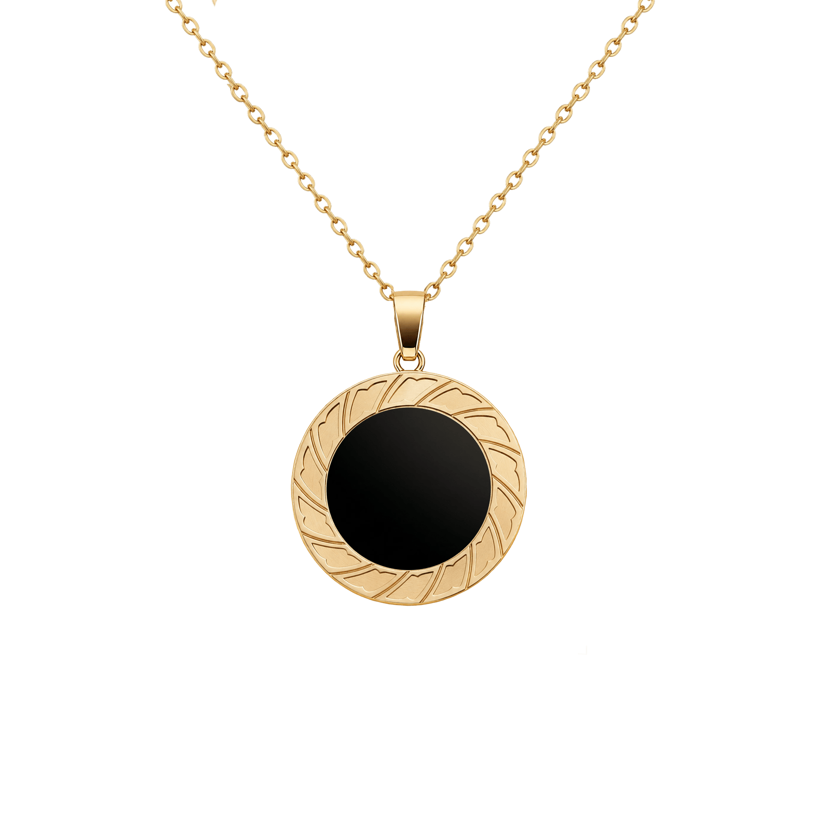 Zaven Black Onyx small pendant in yellow gold featuring a polished round black gemstone. دلاية ذهب
