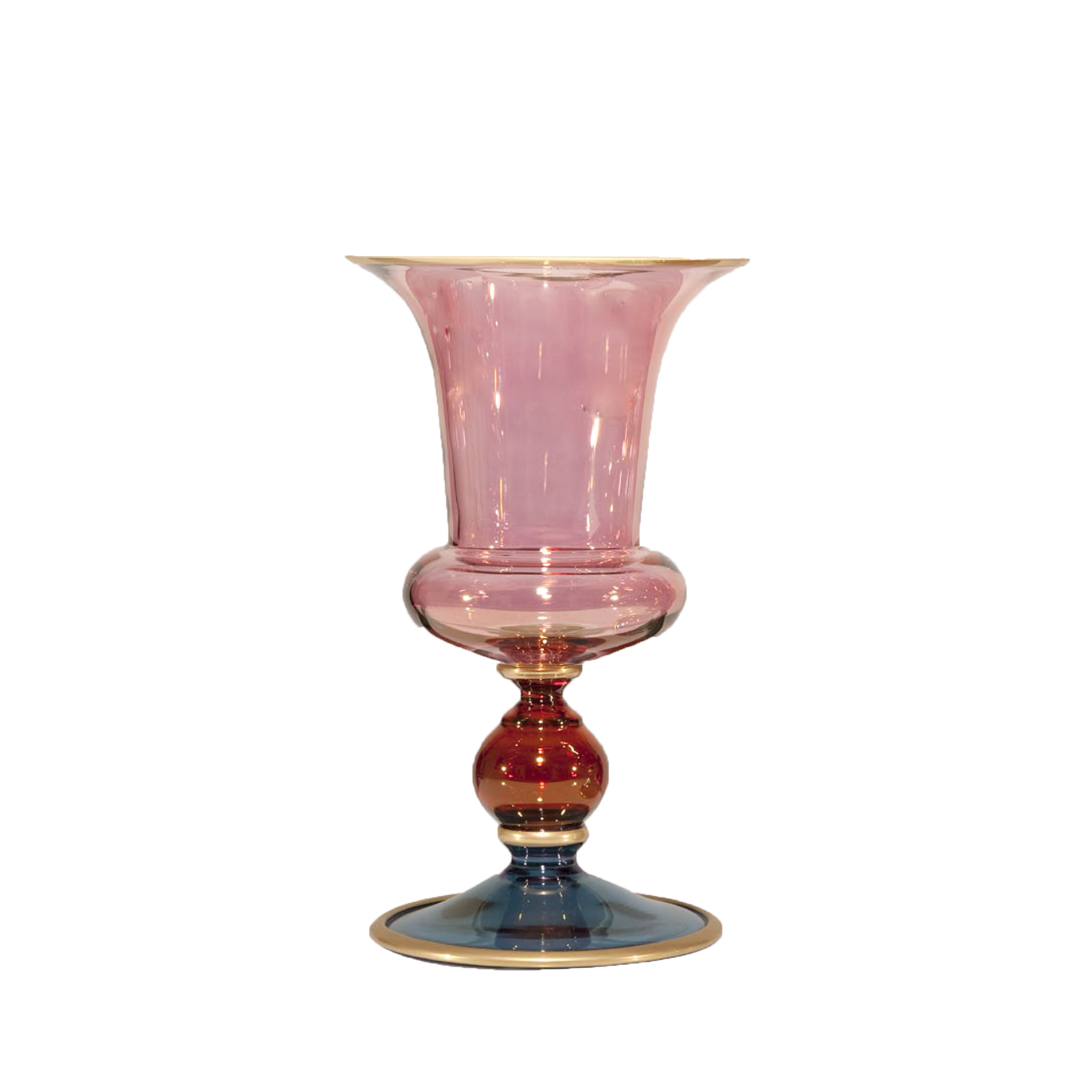 Harlequin Crystal Vase: Mouth-blown with hand-applied pastels and gold accents, inspired by Venetian masks and classic Medici