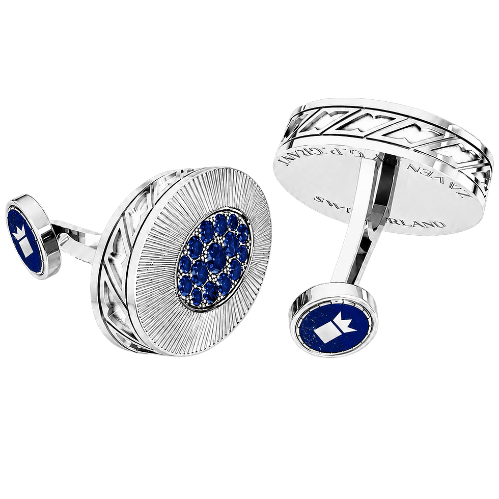 Luxury White Gold Zaven Vintage cufflinks, featuring Lapis Lazuli inlay and high-grade blue sapphires. Boutons de manchette