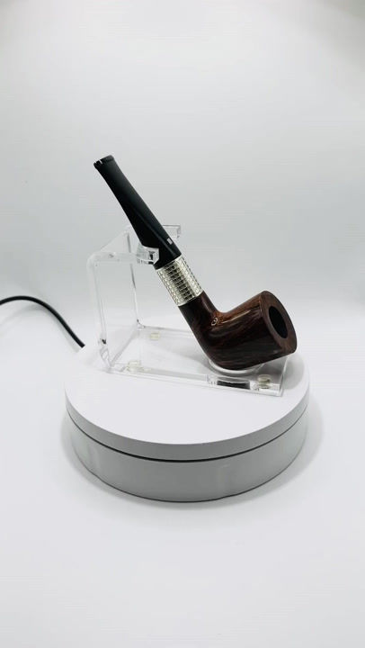 Miniatura: Premium handcrafted briar smoking pipe with long silver ring accent, PIPE À TABAC