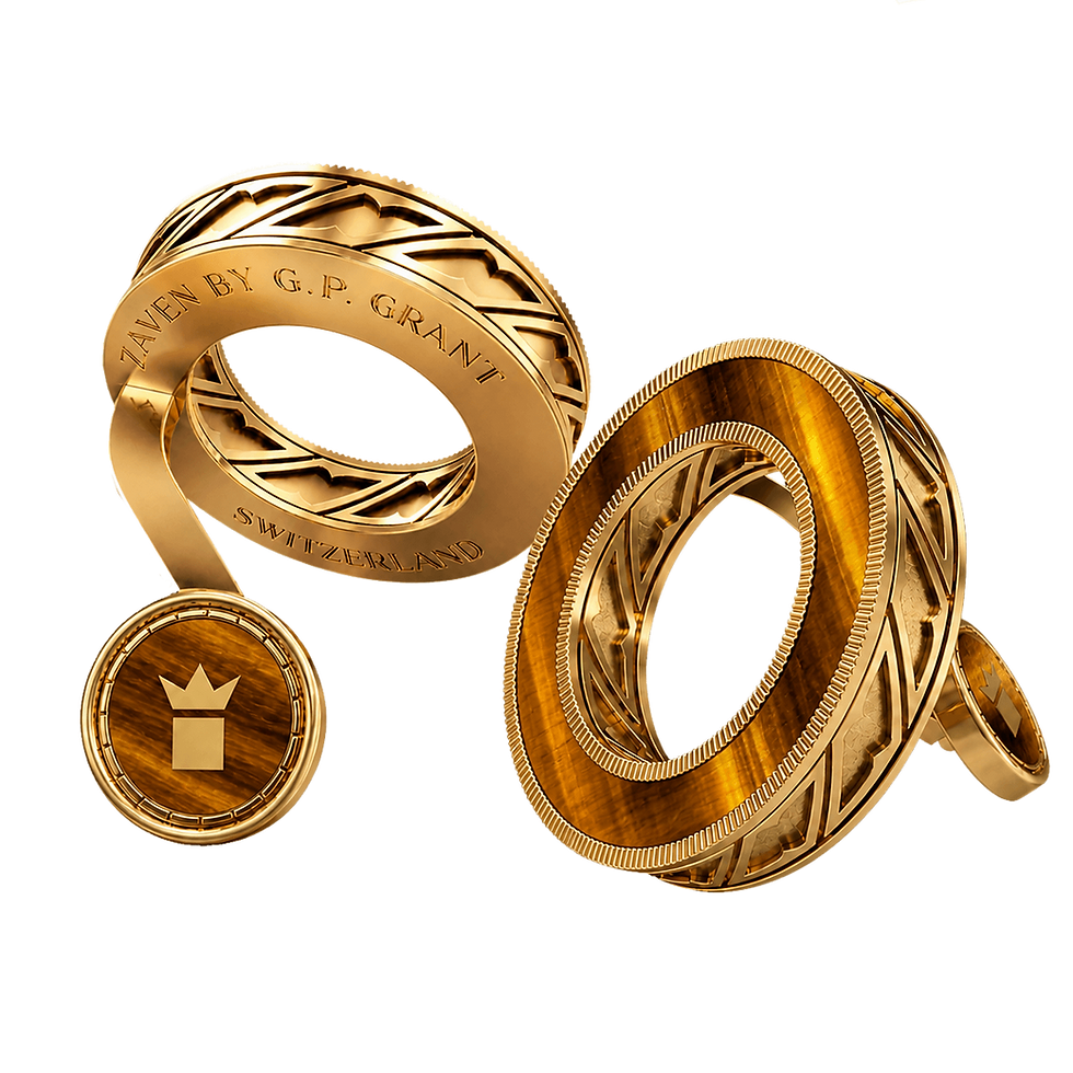 Zaven Band cufflinks in Sterling Silver and Yellow Gold featuring natural Tiger Eye, luxury men's accessory. أزرار أكمام