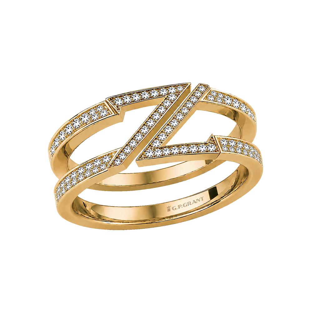 Zaven open ring in 18K yellow gold fully set with brilliant-cut diamond pave. خاتم من الذهب مرصع بالألماس
