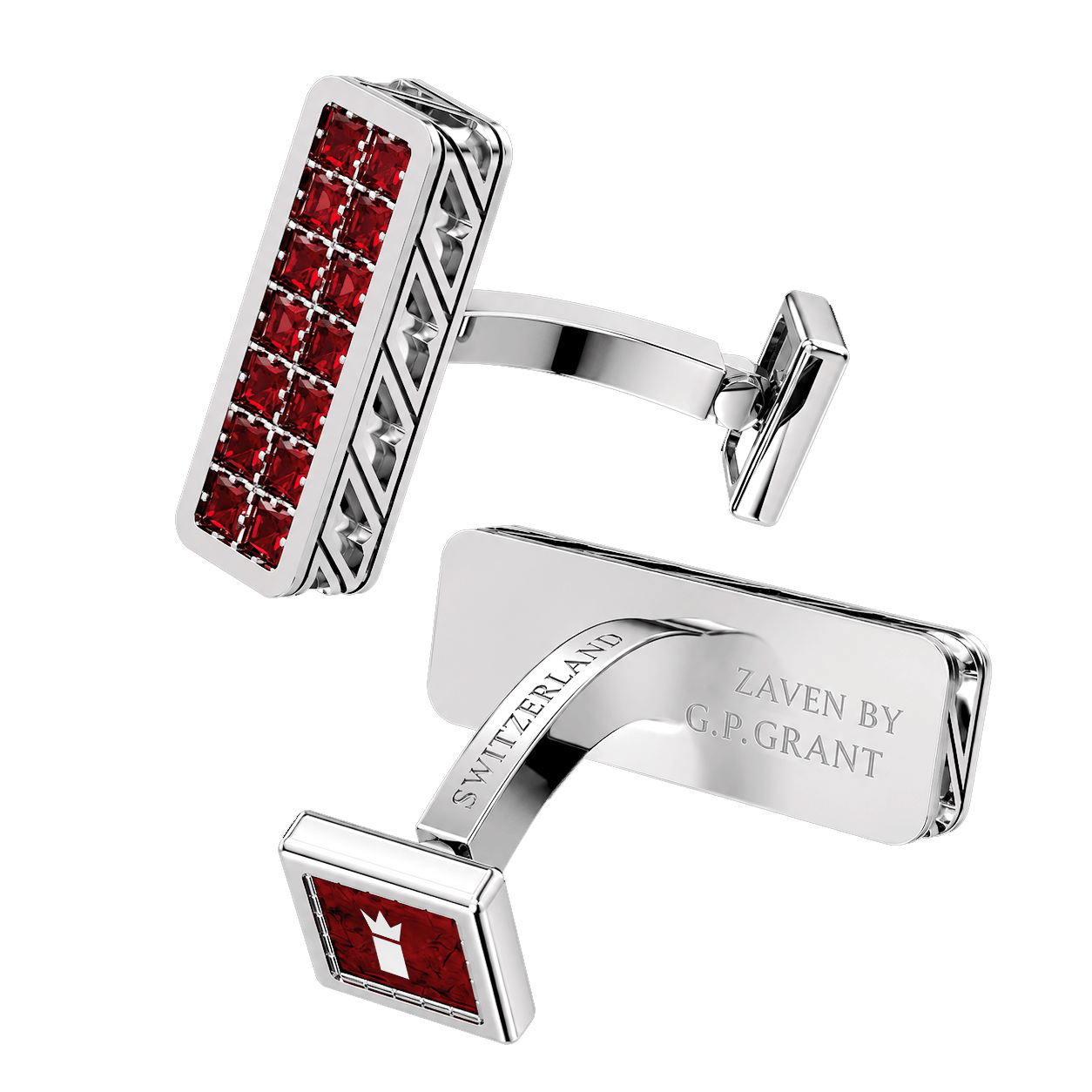 trata cufflinks in White Gold with Red Jasper inlay and brilliant Rubies, Boutons de manchette, Gemelli,  Gemelos