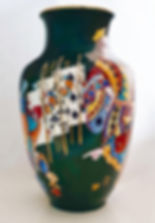 Large porcelain vase with intricate poker design, hand-painted decorative motif