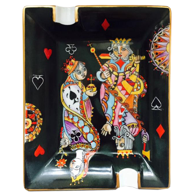 Discover our signature hand-painted porcelain ashtray or tray featuring a unique poker design for collectors.