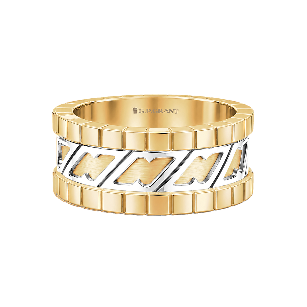 yellow gold engagement rings. Bold wedding rings style duo band with white gold grid line. خاتم زواج. Alliance Bague