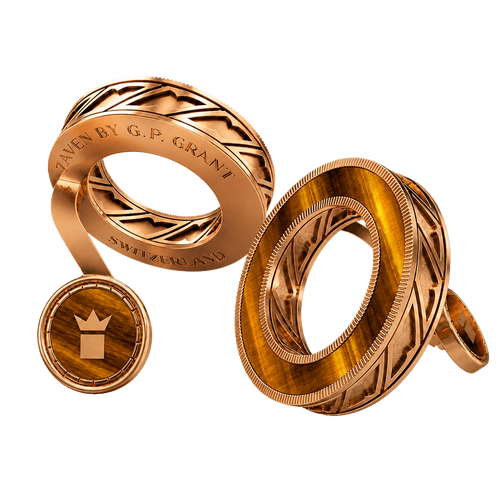 Cufflinks Zaven Band — Tiger Eye, Silver with Yellow & Rose Gold