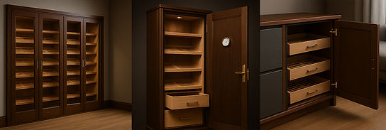 Custom-made cigar humidor cabinets, cigar display cases, display vitrines, modular shelving & premium storage solutions.