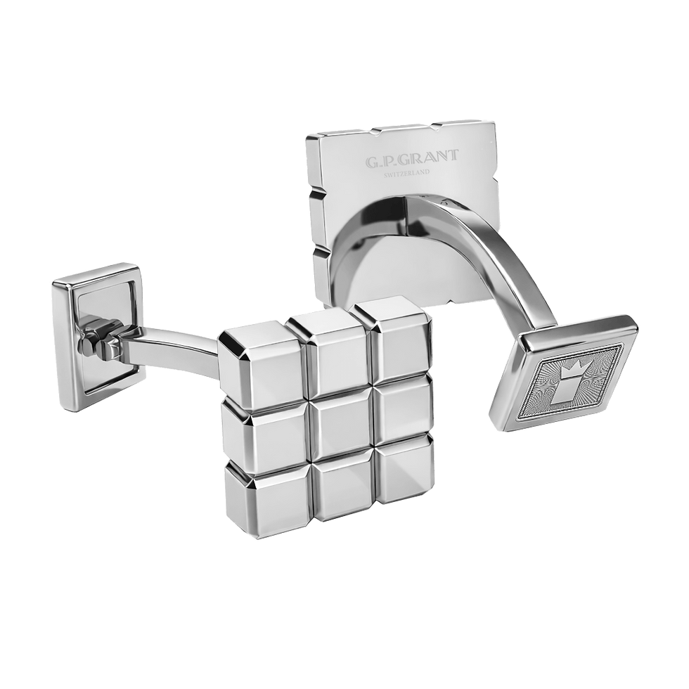 White Gold and Sterling Silver cufflinks, sophisticated monochrome small square jewelry for men. Manschettenknöpfe