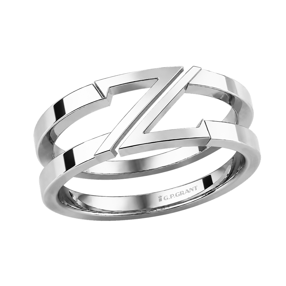 Zaven Open band ring in 18K white gold with geometric double band design. Bague en or