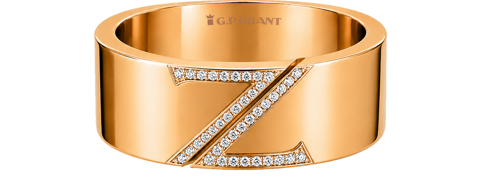 Rose gold engagement ring with diamonds and Z design, rose gold engagement rings style