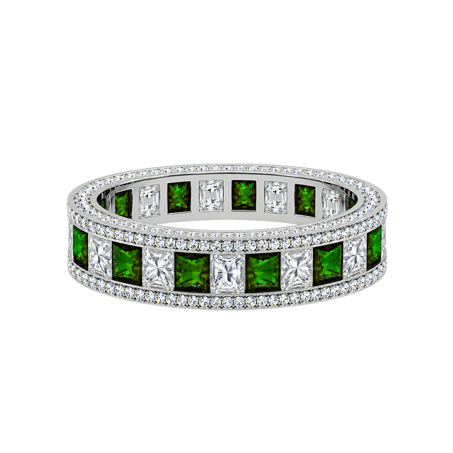 Diamond ring with emeralds, in 18k white gold. ANILLOS DE ORO, BAGUES EN OR, SCHMUCKRINGE GOLDRINGE, ANELLI D’ORO, GOLD RINGS