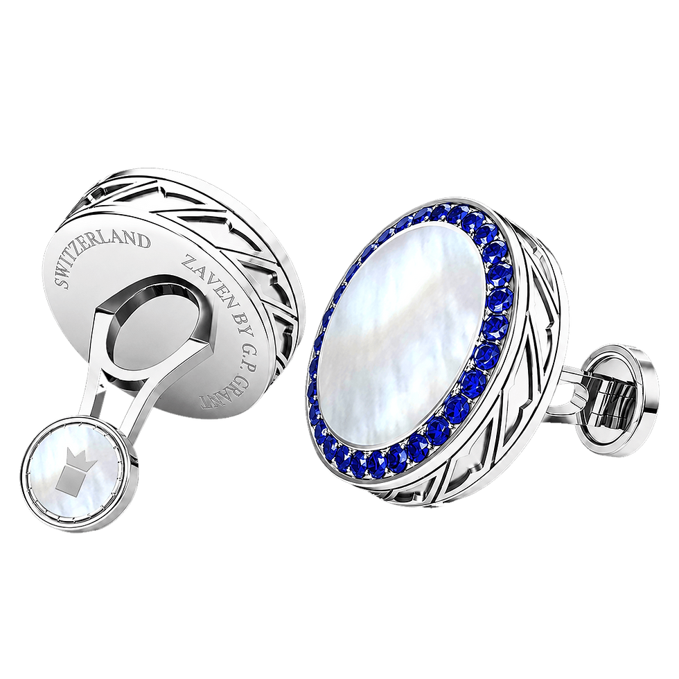 Regal cufflinks in 18K White Gold blue spinel, set with a crown of brilliant blue sapphires. Boutons de manchette