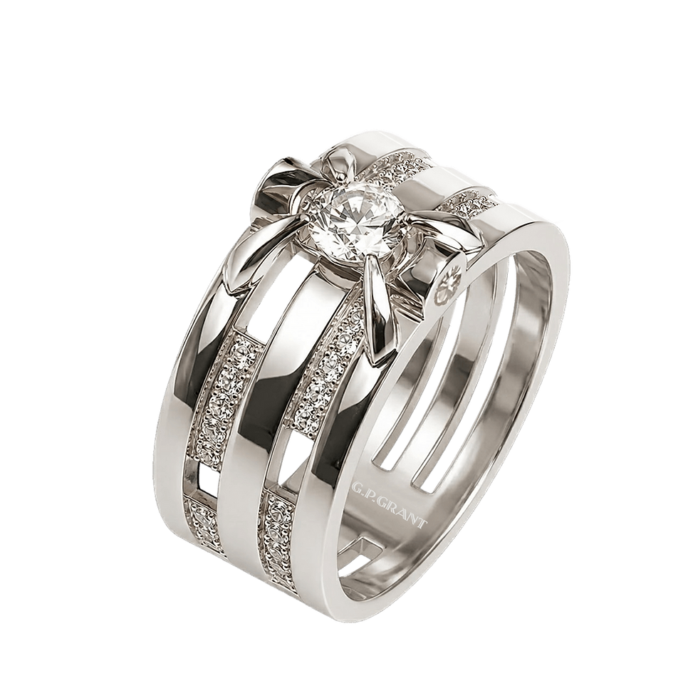 gold rings for men & women. white gold Erika ring with central diamond and gemstone side rows