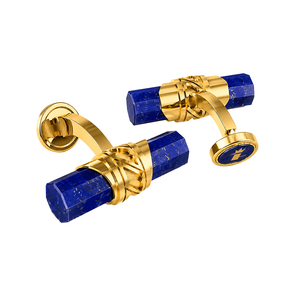 Zaven Axis cufflinks in Sterling Silver and Yellow Gold with natural Blue Lapis Lazuli, luxury geometric design.