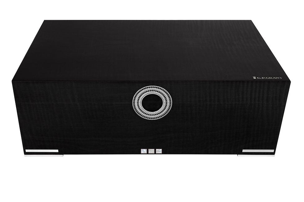 Миниатюра: JEWELLERY HUMIDOR: Platinum with black diamonds and mother-of-pearl. Spanish cedar, black sycamore.