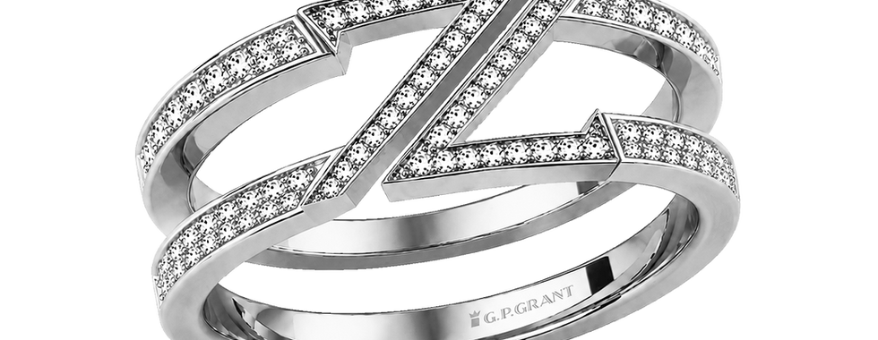 Diamond engagement rings in white gold with open Z geometry