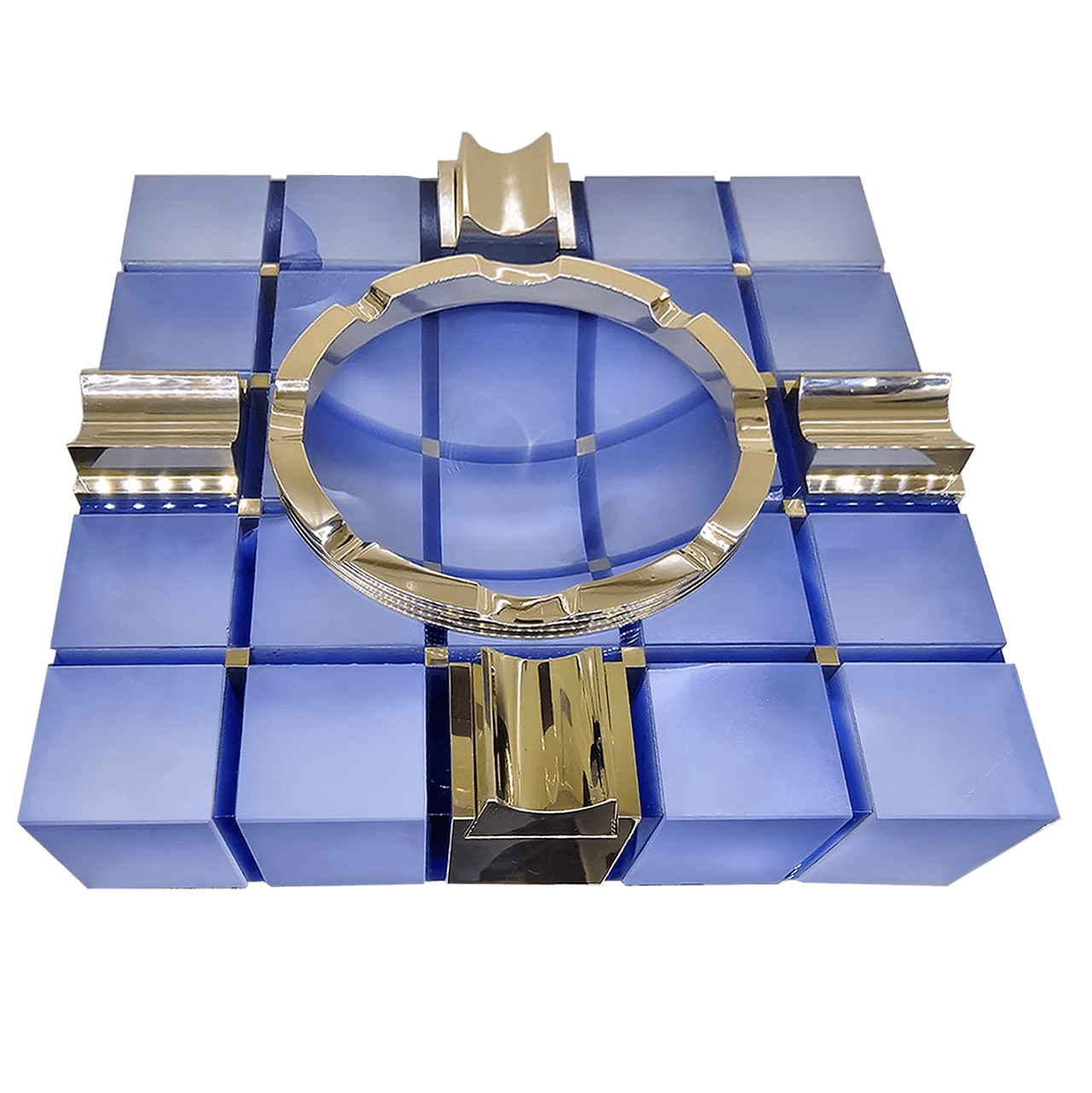    High-end stone ashtray with crystal inserts and removable magnetic cigar rests.