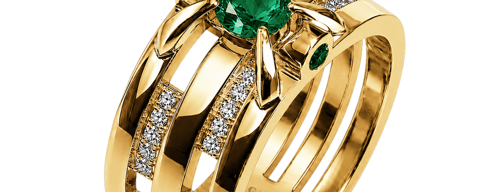 Emerald diamond engagement ring in yellow gold, anniversary rings for women