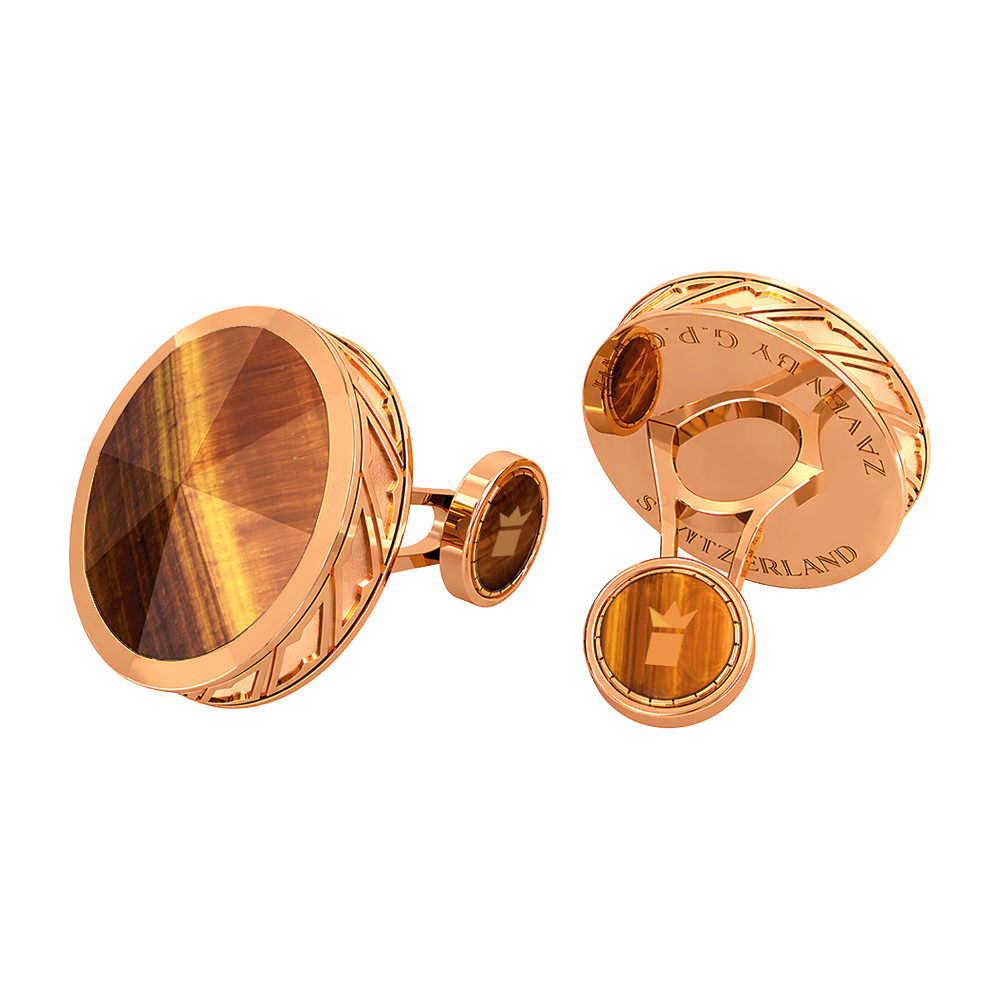 Pyramid Solid cufflinks in Sterling Silver and Rose Gold featuring Tiger Eye inlay, men's accessory. Manschettenknöpfe