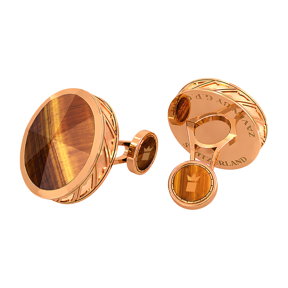 Pyramid Solid cufflinks in Sterling Silver and Rose Gold featuring Tiger Eye inlay, men's accessory. Manschettenknöpfe