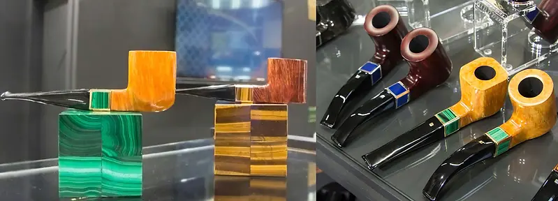  La collection G.P.Grant présente exclusivement des pipes artisanales, incorporant des pierres précieuses et des métaux nobles rarement vus dans l'artisanat de la pipe de haute qualité. Le résultat n'est rien de moins qu'un chef-d'œuvre fait à la main. Nous vous invitons à vous immerger dans le monde de ces chefs-d'œuvre de la pipe de luxe, où la beauté de leurs formes, leurs designs uniques et leur travail exquis brillent. Assistez à l'art intricat des techniques de joaillerie en filigrane et au jeu captivant des pierres précieuses et des métaux précieux, vous laissant désirer de posséder ces œuvres de perfection.