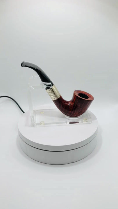 Miniatura: Luxury handmade briar smoking pipe with long silver band and curved stem