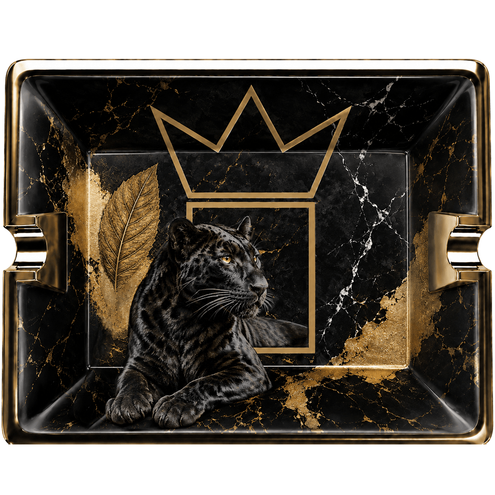 cigar ashtrays limoges porcelain tray featuring hand painted black panther gold tobacco leaf and cigar rests