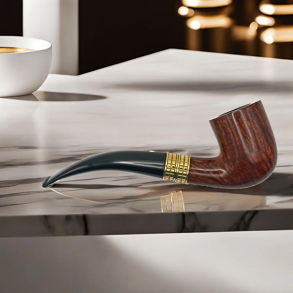Miniatura: Collectible artisan smoking pipe with rich briar grain and gold plated double ring, غلايين التدخين
