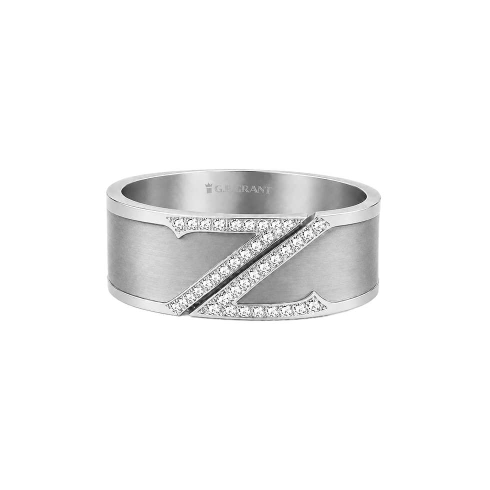 Miniatura: white gold ring with satin and polished finishes and diamond Z. Ring aus gold, matt und poliert, mit Diamant