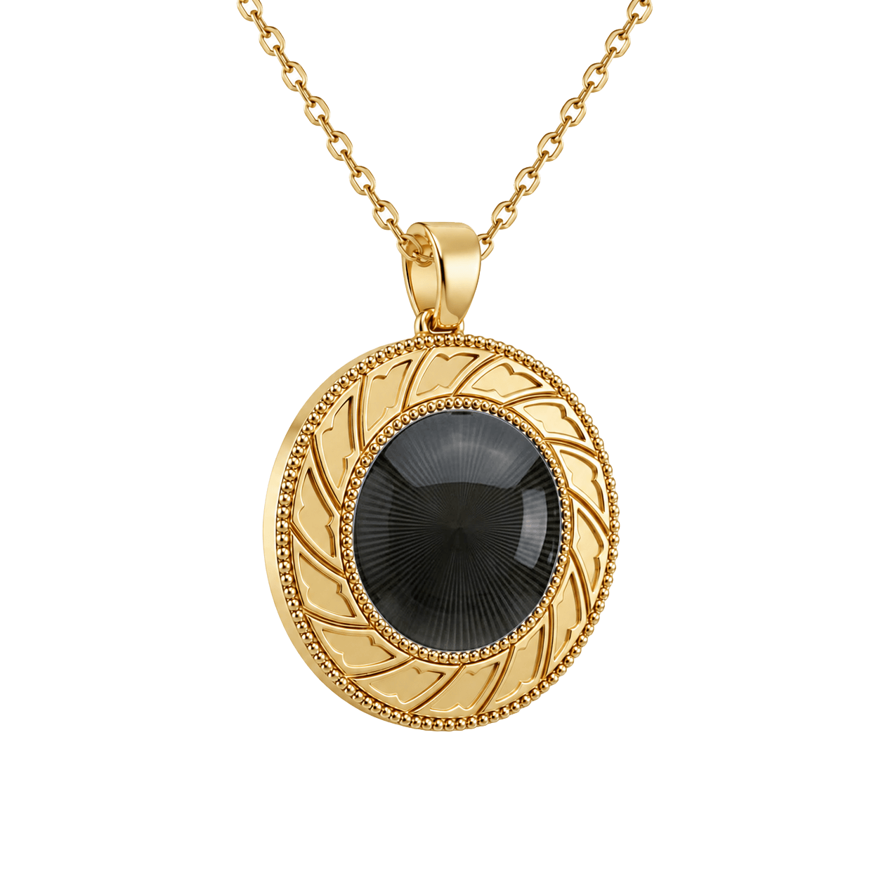 Zaven Black Sphere pendant in yellow gold with radiant guilloche lacquer. تعليقة ذهب