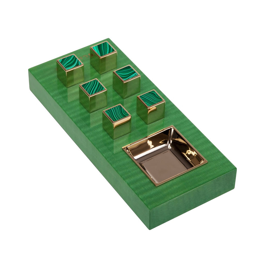 Miniature : Enhance your collection with our luxury cigar ashtray, featuring exquisite malachite inlays and a sophisticated design.