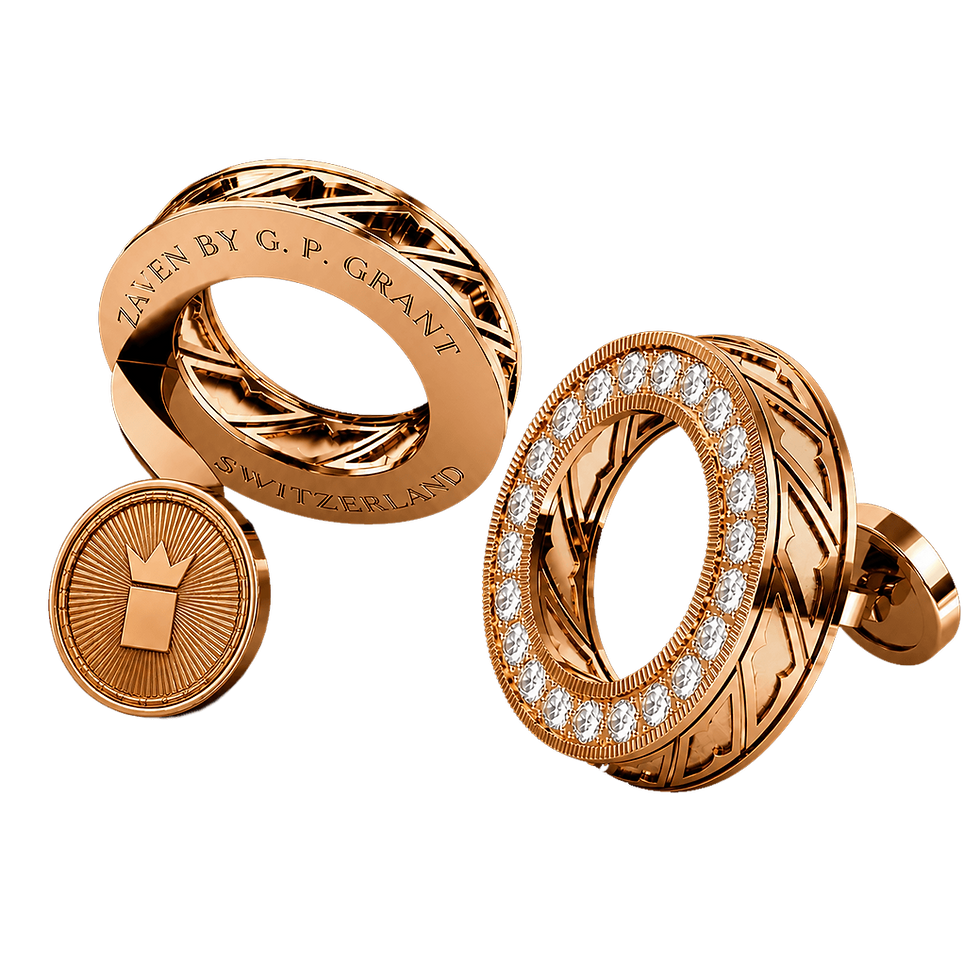 Zaven Band cufflinks in solid 18k Rose Gold with diamonds, a modern masterpiece of high-end men jewelry. Boutons de manchette