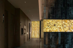 Transform your space with the mesmerizing allure of Duramica Glassonyx Labradorite Panels. These backlit natural stone panels showcase the stunning iridescence of Labradorite, creating a dynamic play of light and color that elevates any interior. The innovative Glassonyx design highlights the stone’s unique visual effects, turning ordinary walls, ceilings, or floors into captivating focal points. Ideal for modern interior design, these gemstone-reinforced stone panels offer a sophisticated touch of luxury and elegance. Perfect for both residential and commercial settings, the Labradorite Panels provide an unparalleled blend of beauty and functionality, enhancing your décor with their unique, shimmering charm.
 Illuminate your space with GlassOnyx Labradorite panels, where the iridescent beauty of labradorite is enhanced by backlighting, creating stunning and dynamic visual effects.