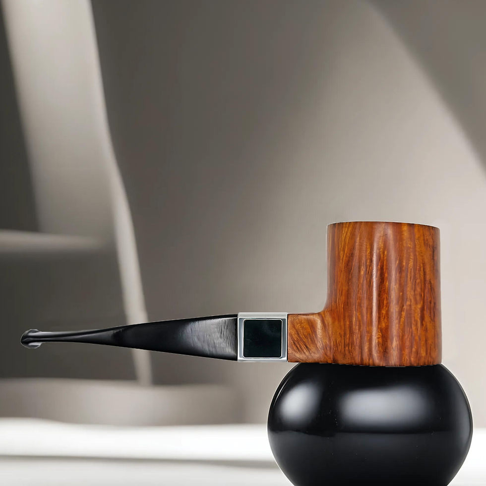 الصورة المصغرة: High-quality briar smoking pipe with handcrafted black onyx cube inlay, pipe de qualité