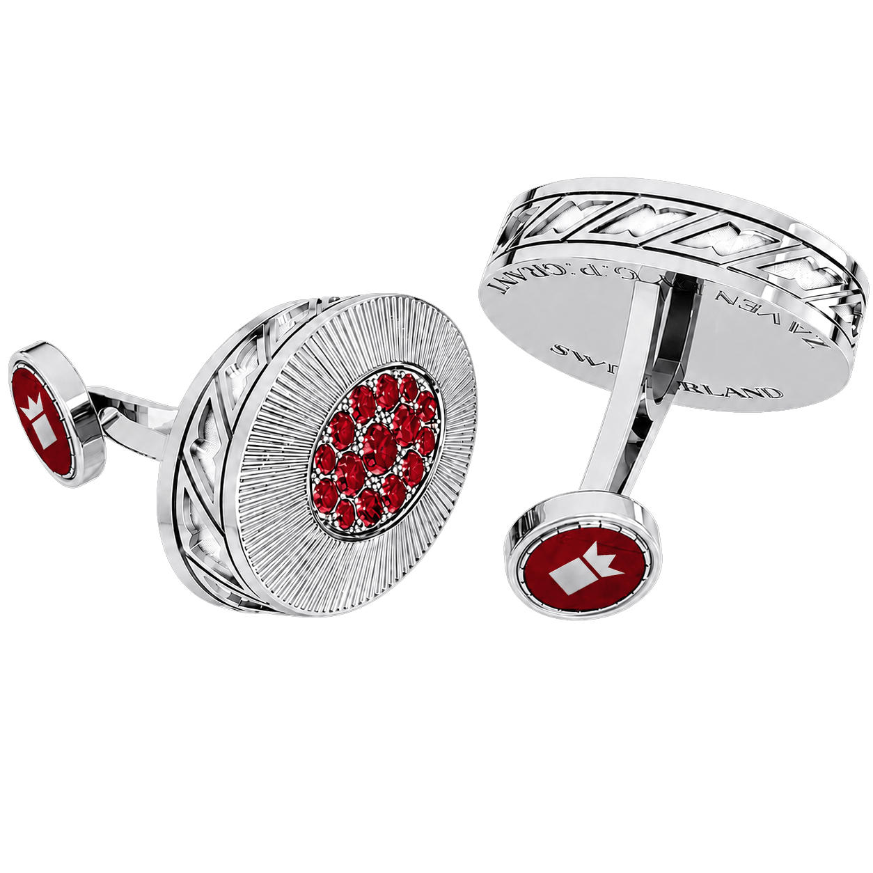 Vintage cufflinks in 18K White Gold, rubies and Red Jasper, Boutons de manchette, Manschettenknöpfe, Gemelos, Gemelli